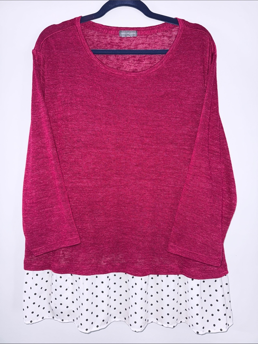 Van Heusen Magenta Knit Tunic with Polka Dot Ruffle